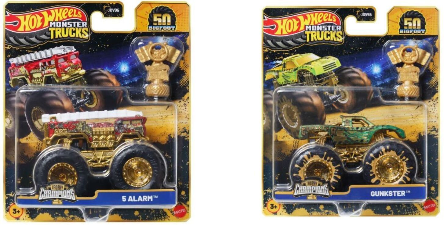 Hot Wheels Monster Trucks Οχήματα Bigfoot Throphy Champions-2 Σχέδια (JDV96) (2)