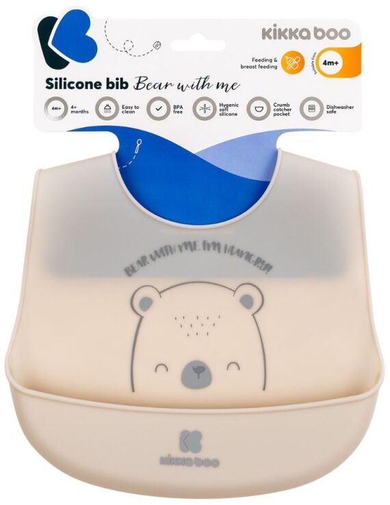 Kikkaboo Σαλιάρα Σιλικόνης Bear With Me Grey (31303030045) (1)