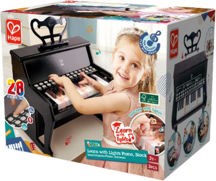 Hape Early Melodies Ξύλινο Πιάνο Learn With Lights-Black (E0627A) (1)