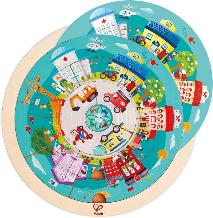 Hape Happy Puzzles Ξύλινο Παζλ Jobs Roundabout Puzzle (E1624) (2)
