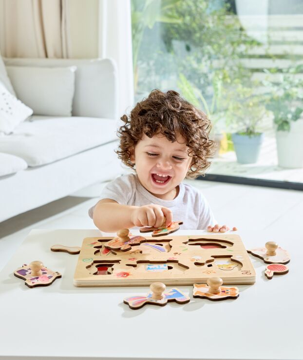 Hape Happy Puzzles Ξύλινο Παζλ Ζωάκια Φάρμας (E1655) (4)