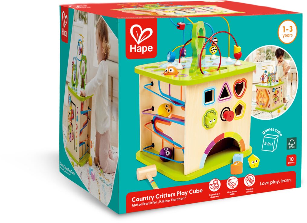 Hape Totally Amazing Ξύλινος Κύβος Δραστηριοτήτων Country Critters (E1810) (1)
