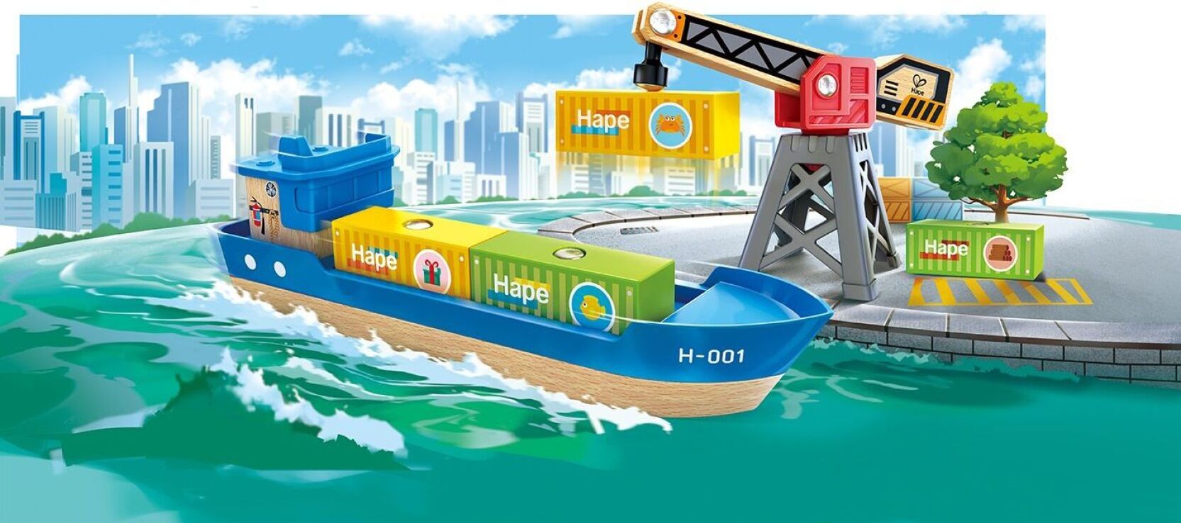 Hape Railway Ξύλινο Cargo Πλοίο & Γερανός (E3792A) (6)