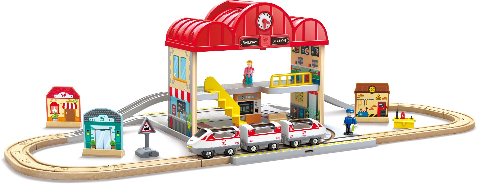 Hape Railway Ξύλινος Σιδηρόδρομος Train Station Set (E3877K) (0)