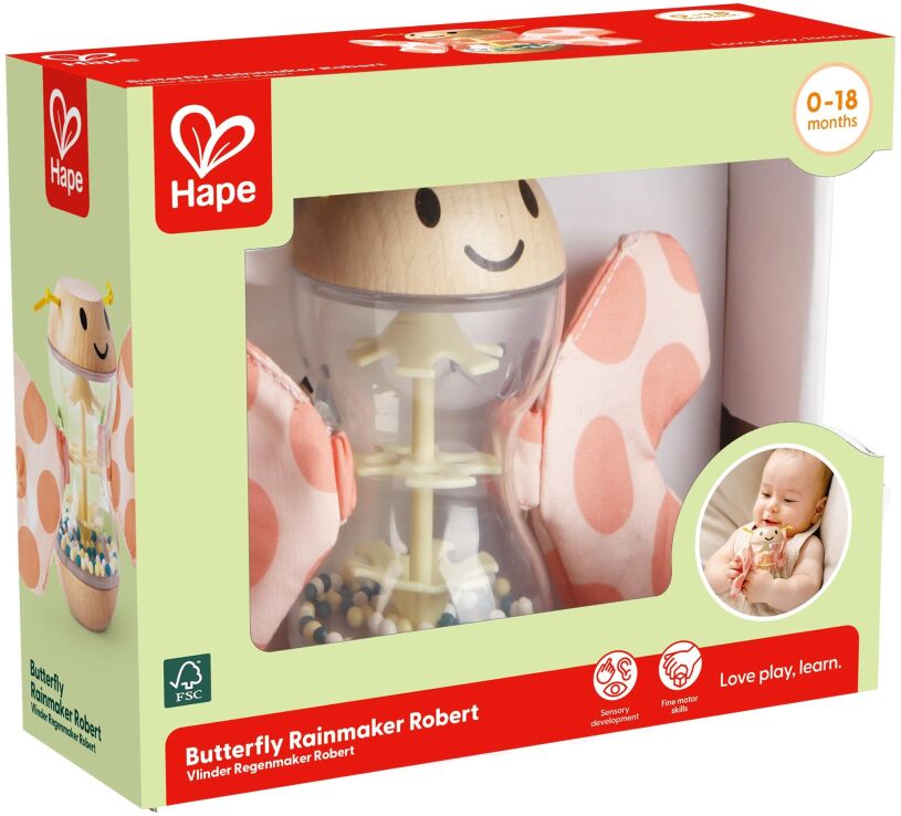 Hape Early Explorer Ξύλινη Κουδουνίστρα Πεταλούδα Rainmaker Robert (E8531) (0)