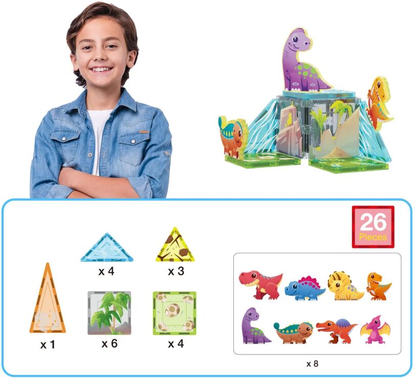 Picasso Tiles Dinosaur Set With 8 Figures 26Τμχ. (PTQ23) (1)