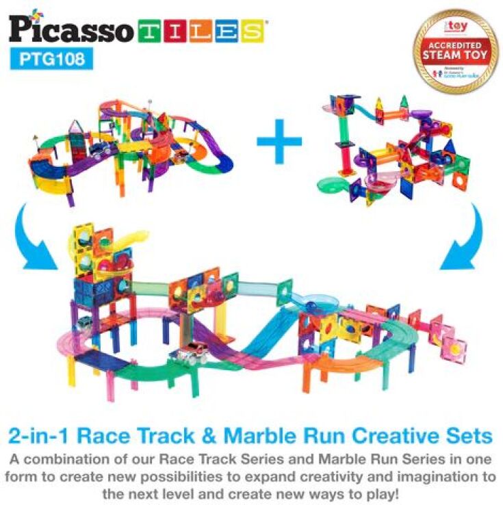 Picasso Tiles Marble Run Racing Track Set 2 In 1 108Τμχ (PTG108) (2)