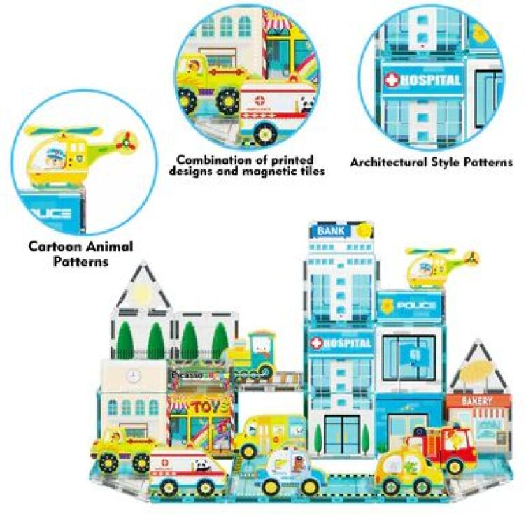 Picasso Tiles Metro City Set With 8 Vehicles 50Τμχ (PTQ14) (2)