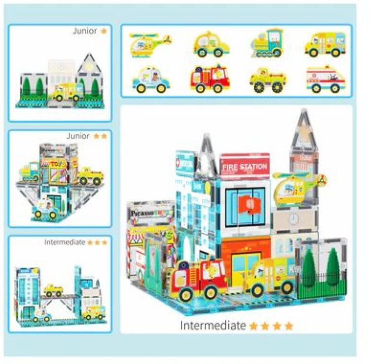 Picasso Tiles Metro City Set With 8 Vehicles 50Τμχ (PTQ14) (3)