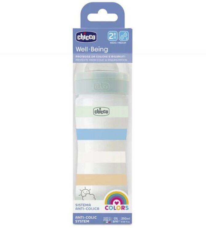 Chicco Μπιμπερό Πλαστικό Well Being Boy 250ml Θηλή Σιλικόνης (A60-28623-21) (1)