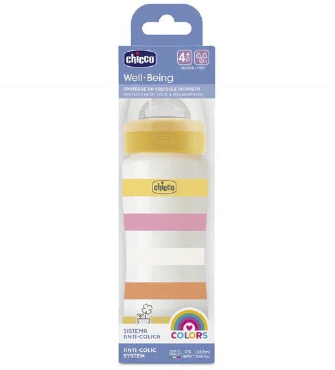 Chicco Μπιμπερό Πλαστικό Well Being Girl 330ml Θηλή Σιλικόνης 4m+ (A60-28637-11) (1)