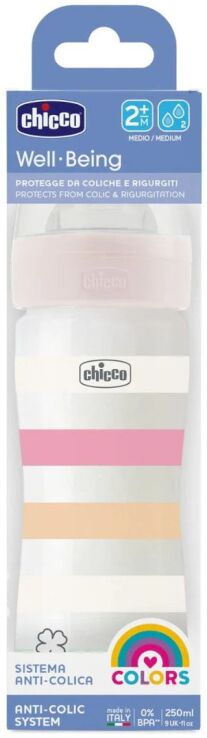 Chicco Μπιμπερό Πλαστικό Well Being Girl 250ml Θηλή Σιλικόνης (A60-28623-11) (1)