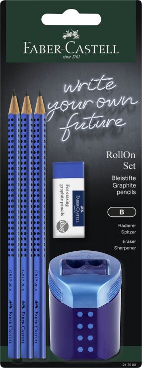 Faber Castell Μολύβια Grip Μπλε 3Τμχ & Γόμα DF & Ξύστρα Roll-On (12310977) (0)