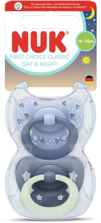 Nuk Πιπίλα Σ M3 Classic Day & Night Με Θήκη 2Τμχ Μπλε (10177263) (0)