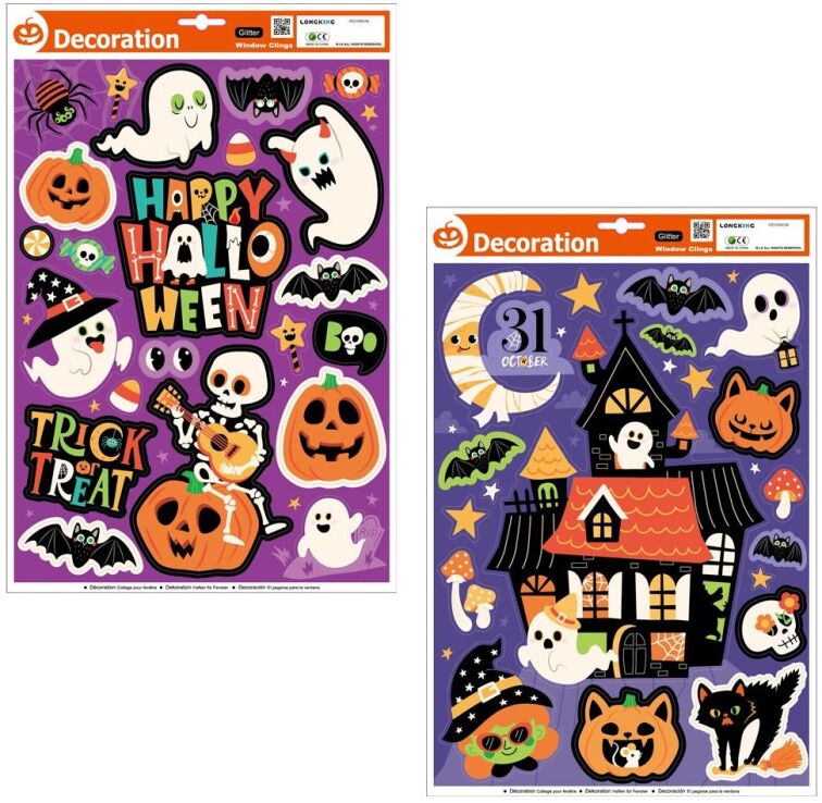 Αυτοκόλλητα Happy Halloween Παραθύρου Με Γκλίτερ 40x26.5cm-2 Σχέδια (5785) (0)