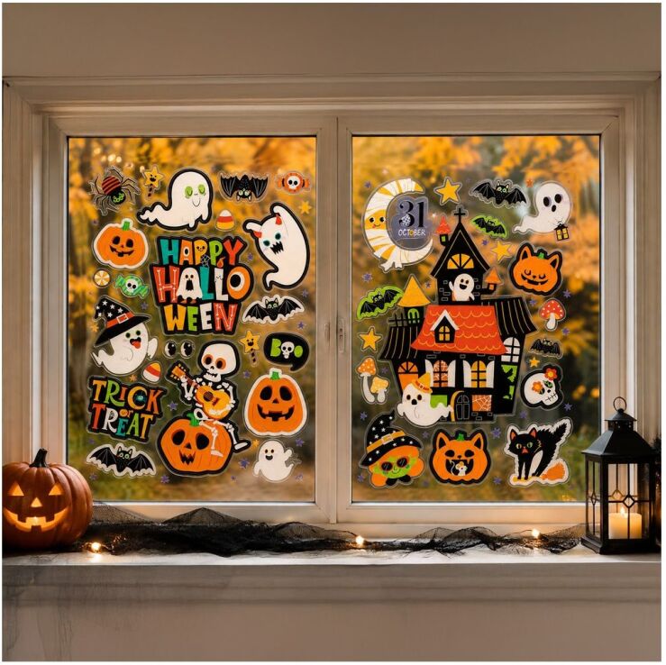 Αυτοκόλλητα Happy Halloween Παραθύρου Με Γκλίτερ 40x26.5cm-2 Σχέδια (5785) (1)