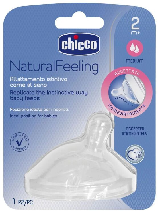 Chicco Θηλή Σιλικόνη Natural Feeling Μέτρια Ροή 2+Μηνών 2Τμχ (B50-81023-10) (0)