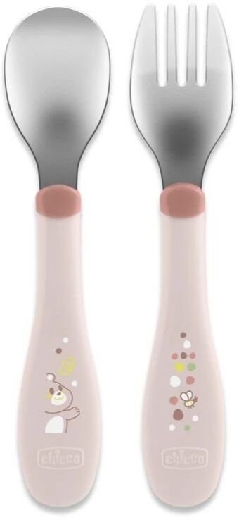 Chicco Σετ Πιρούνι-Κουτάλι Μεταλλικό 18m+ Natural Ροζ (F05-16102-15) (0)