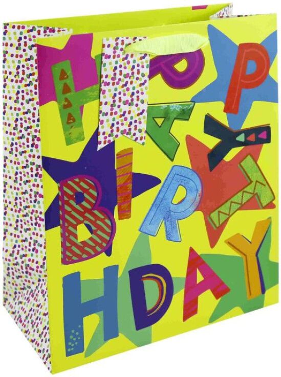 Eurowrap Χάρτινη Τσάντα Neon Happy Birthday Medium (35522-3C) (0)