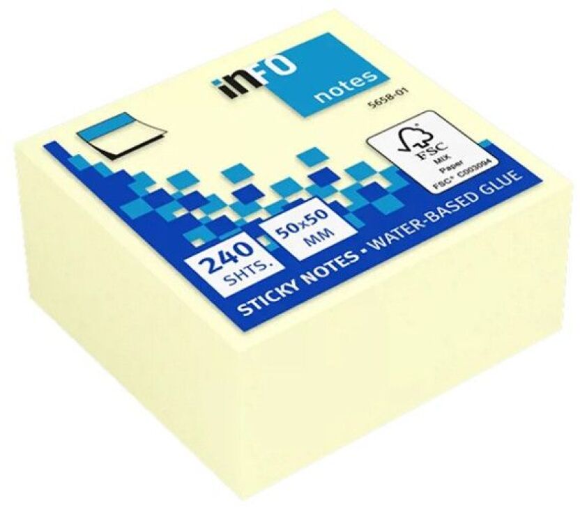 Info Notes Κύβος Αυτοκόλλητα Χαρτάκια Κίτρινα Mini 50X50mm 240 Φύλλων (5658-01) (0)